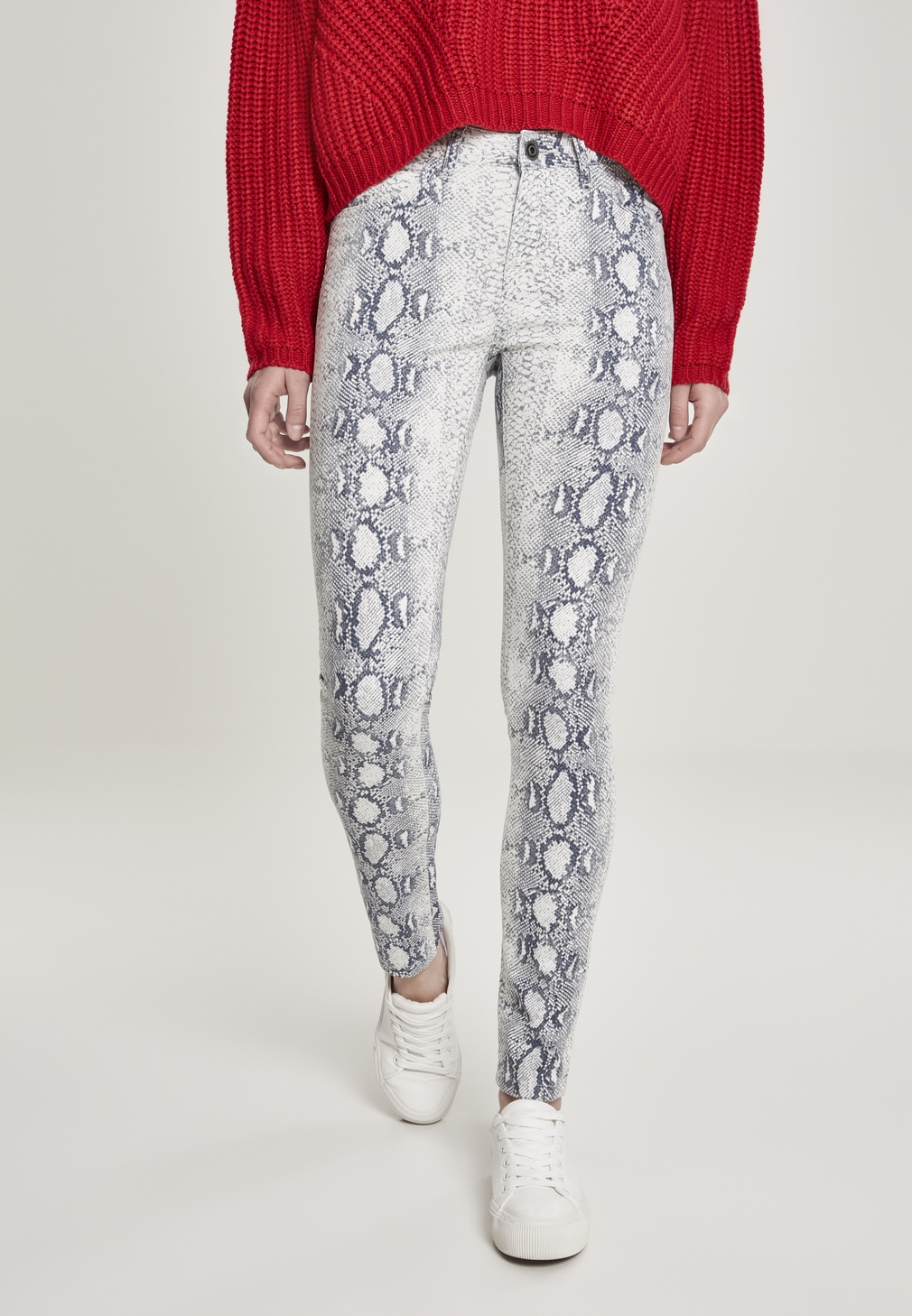 UrbanClassicsDamenHoseLadiesAnimalStretchTwillSkinnyPantsOffwhiteSnake
