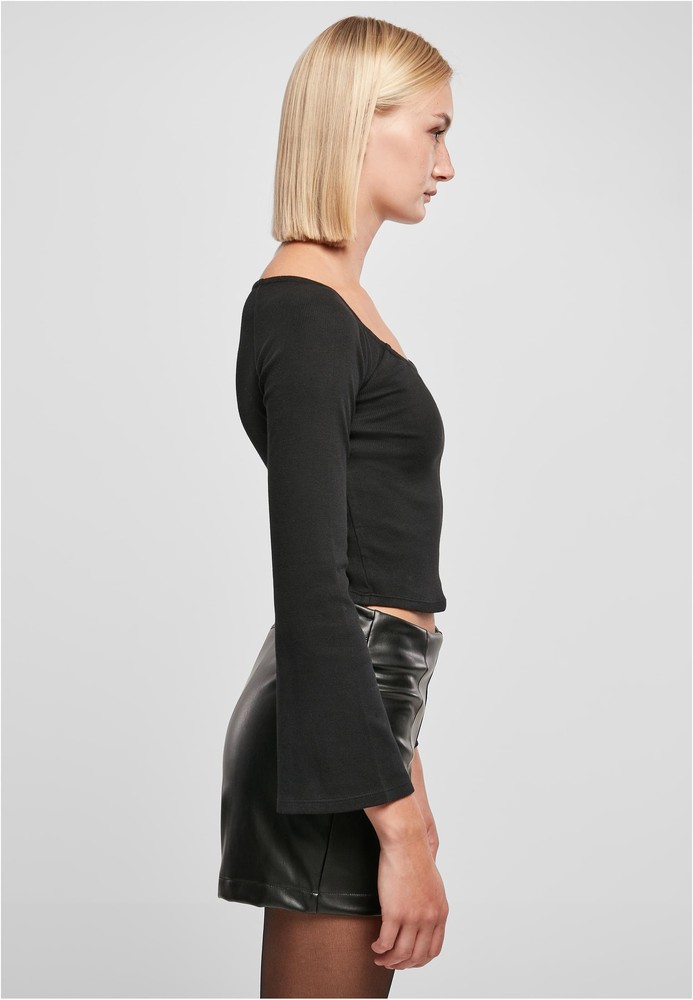 UrbanClassicsDamenLadiesShortRibWideV-NeckLongsleeveBlack