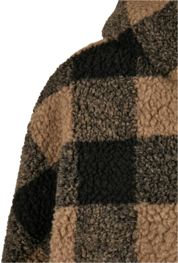 UrbanClassicsDamenJackeLadiesHoodedOversizedCheckSherpaJacketSofttaupeBlack-3XL