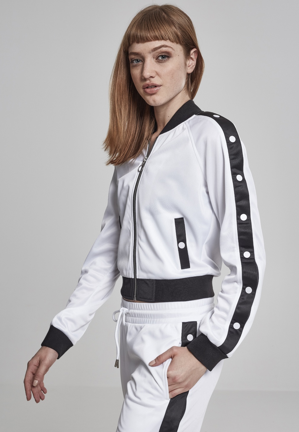 UrbanClassicsDamenLeichteJackeLadiesButtonUpTrackJacketWhiteBlackWhite-L