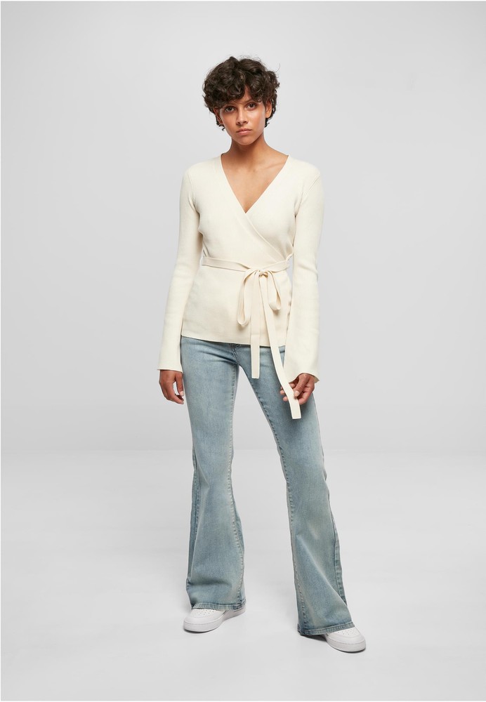UrbanClassicsDamenStrickjackeLadiesRibKnitWrappedCardiganWhitesand-3XL