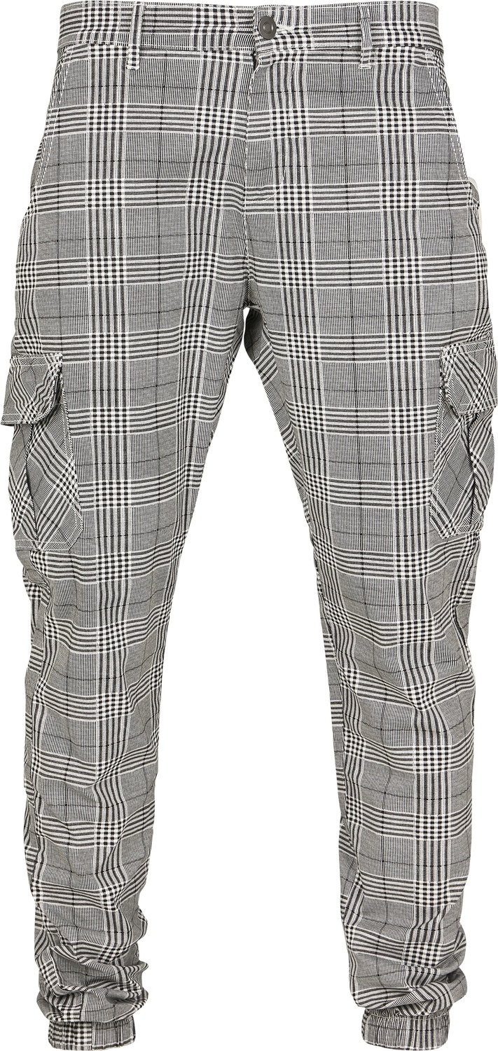 UrbanClassicsHoseAOPGlencheckCargoJogPantsWhiteBlack