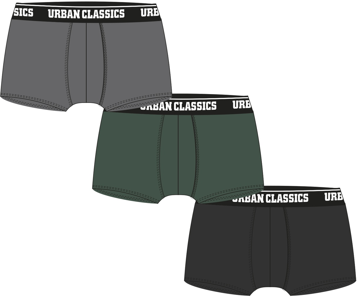 UrbanClassicsBoxershortBoxerShorts3-PackGreyDarkgreenBlack-3XL