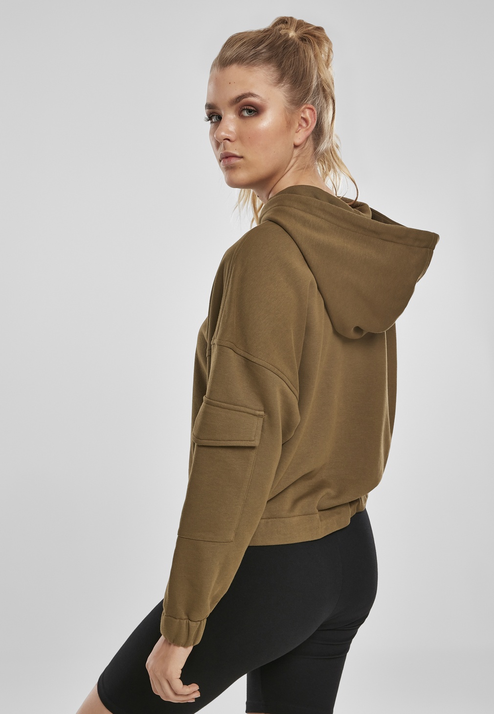 UrbanClassicsDamenHoodieLadiesShortWorkerHoodyBlack