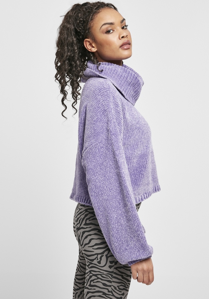 UrbanClassicsDamenSweatshirtLadiesShortChenilleTurtleneckSweaterLavender