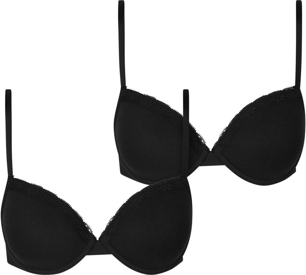 UrbanClassicsDamenBHmitBgelLadiesBasicCottonBraLace2-PackTB7653ABlackBlack-70A