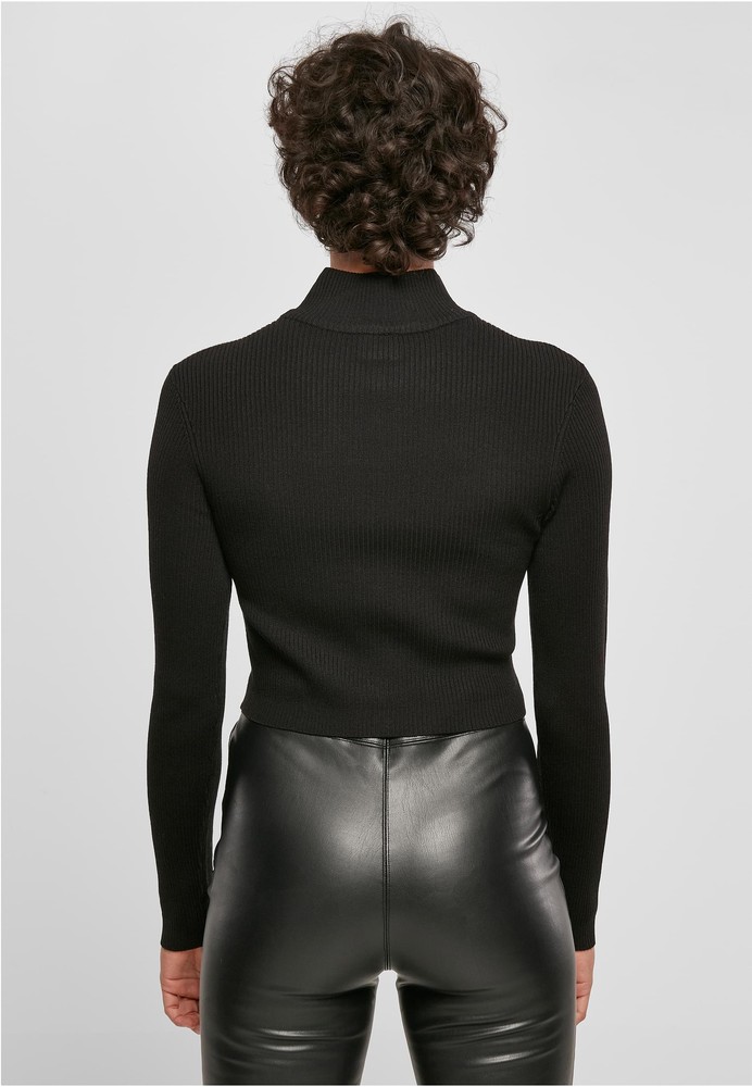 UrbanClassicsDamenStrickjackeLadiesCroppedRibKnitZipCardiganBlack