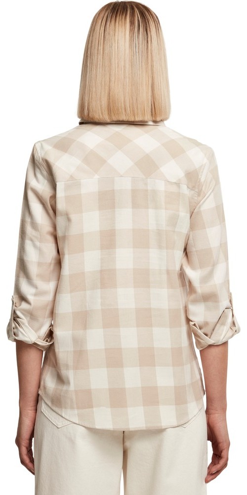 UrbanClassicsDamenLadiesTurnupCheckedFlanellShirtWhitesandLighttaupe-3XL