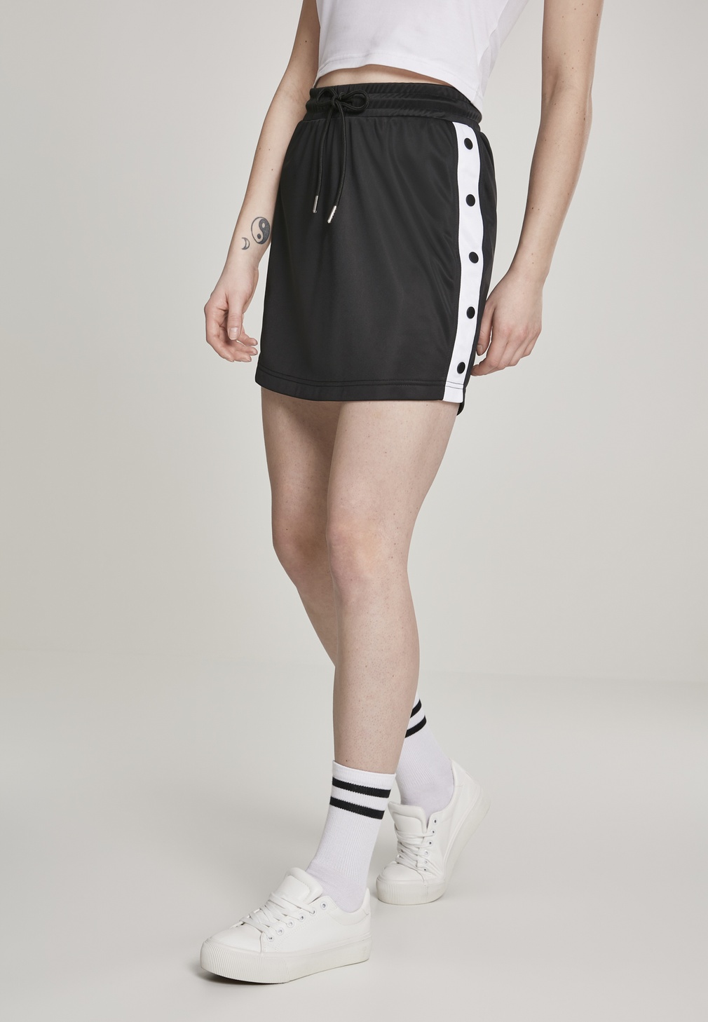 UrbanClassicsRockLadiesTrackSkirtBlackWhiteBlack