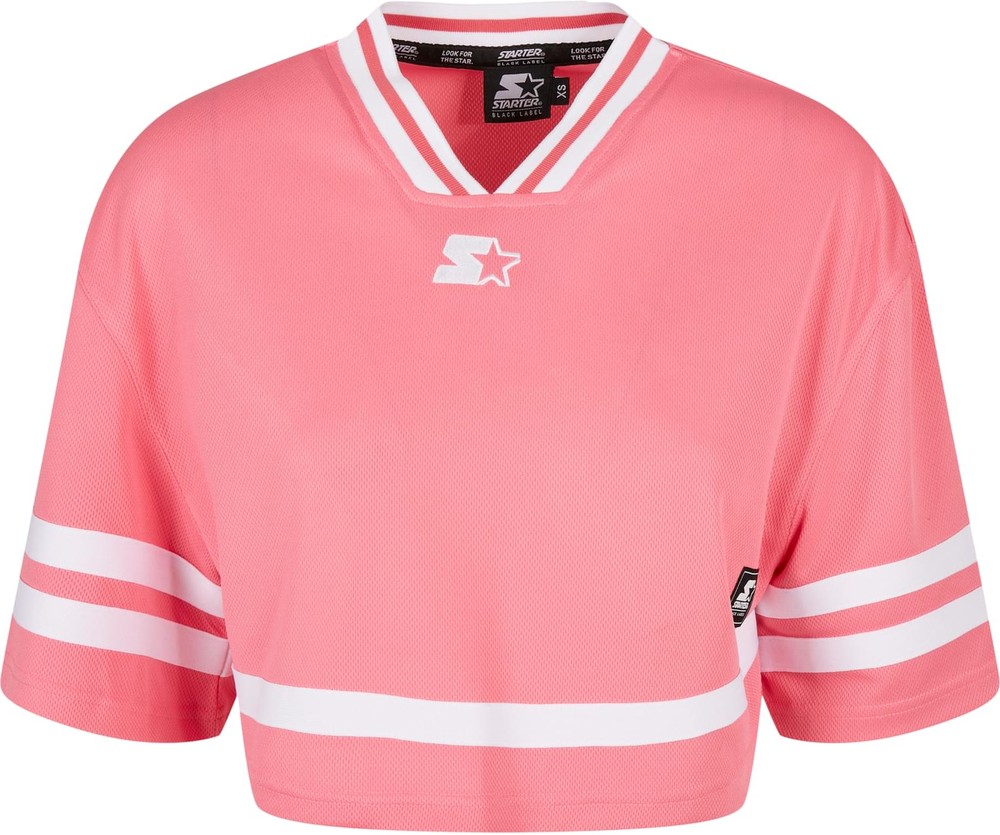 StarterBlackLabelDamenLadiesCroppedMeshJerseyPinkgrapefruitWhite-L