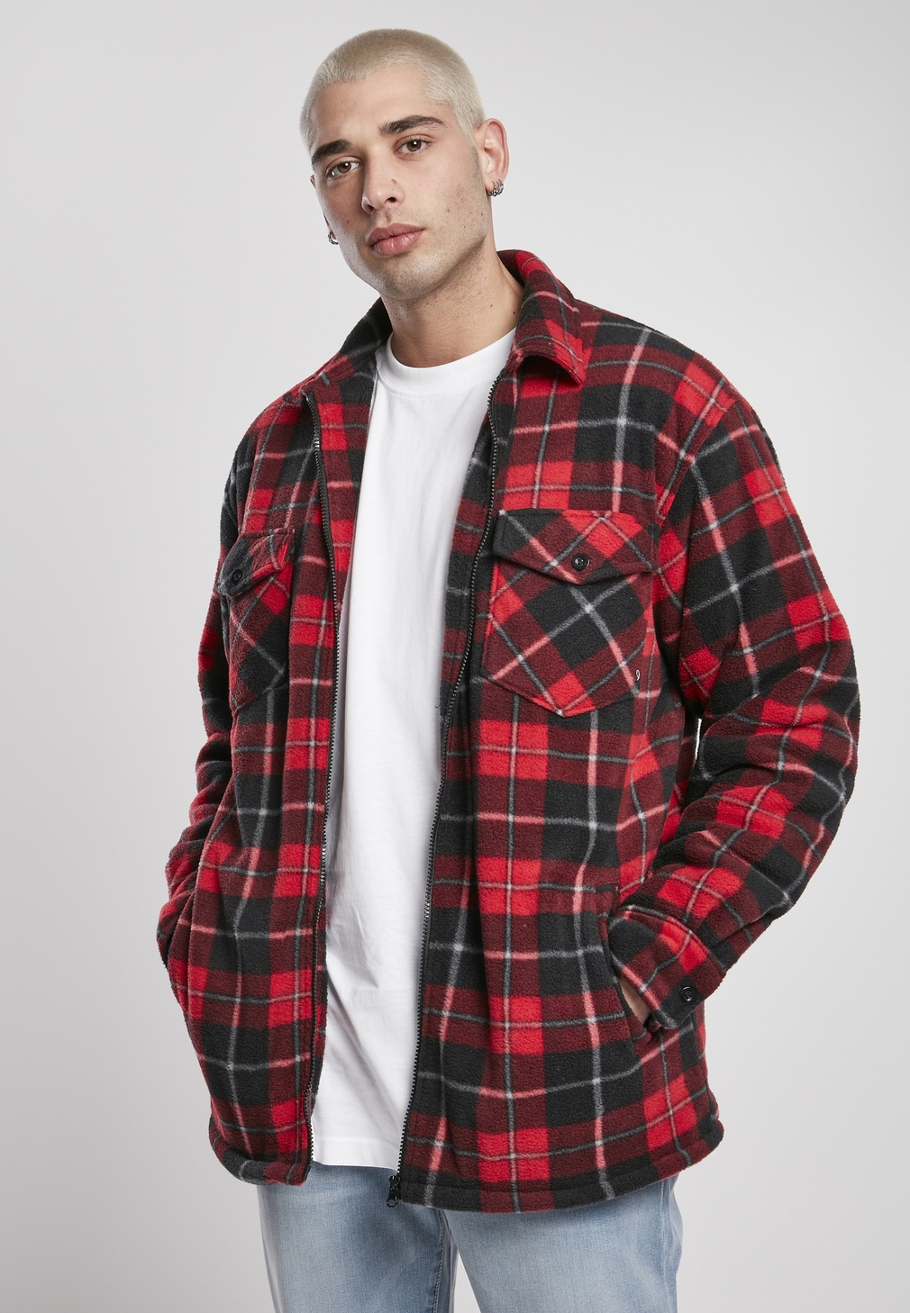UrbanClassicsJackePlaidTeddyLinedShirtJacketRedBlack