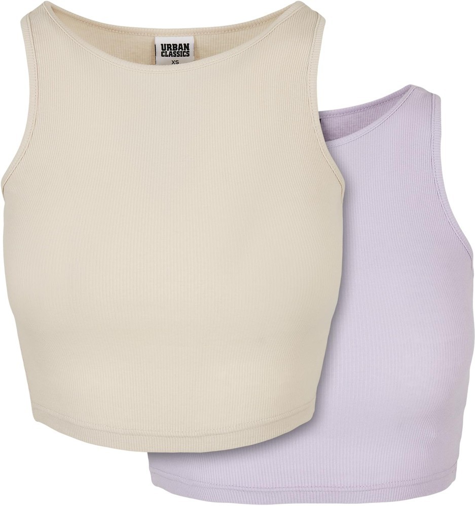 UrbanClassicsDamenLadiesCroppedRibTop2-PackSoftseagrassLilac-3XL