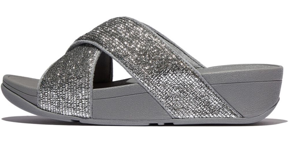 FitFlopDamenSandalenLuluCrinkled-ShimmerCrossSlidesE1BSilvereen-36