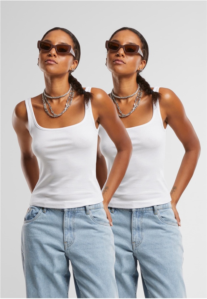 UrbanClassicsDamenLadiesWideNeckRibTop2-PackTB7513AWhite-3XL