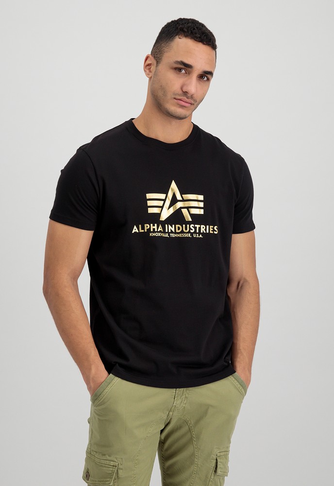 AlphaIndustriesBasicT-ShirtFoilPrintBlackYellowGold