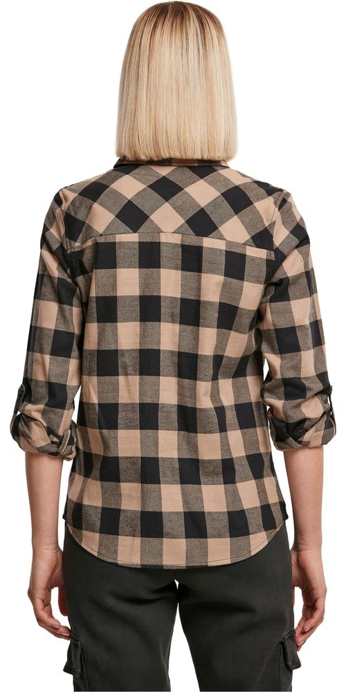 UrbanClassicsDamenLadiesTurnupCheckedFlanellShirtBlackSofttaupe-3XL