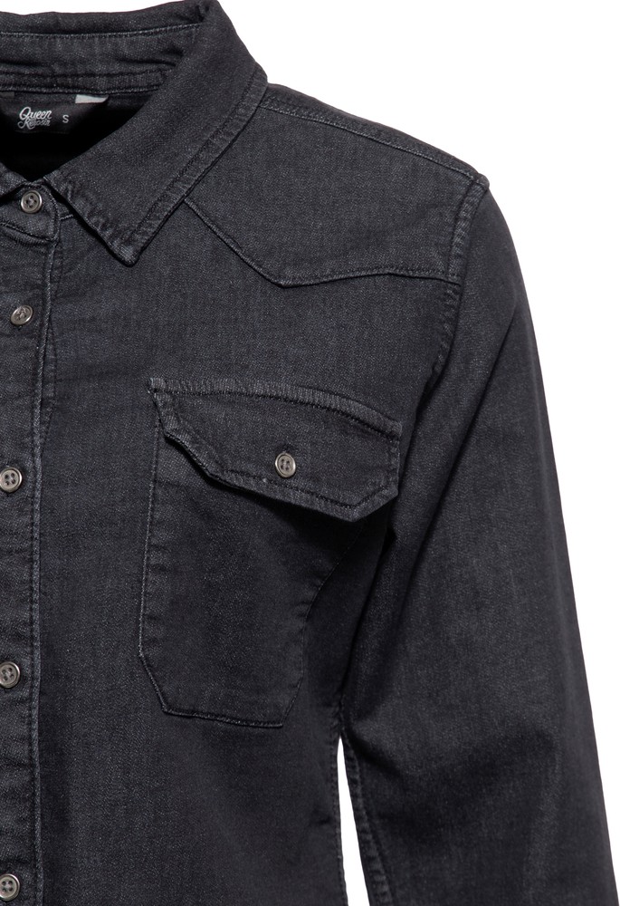 QueenKerosinDamenSnakeGirlWashedJoggdenimShirtSchwarz