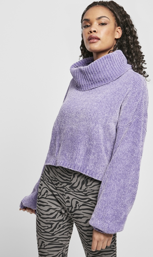 UrbanClassicsDamenSweatshirtLadiesShortChenilleTurtleneckSweaterLavender