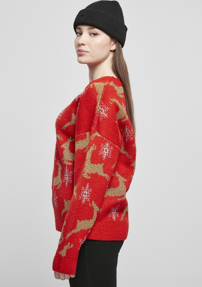 UrbanClassicsDamenSweatshirtLadiesOversizedChristmasSweaterRedGold-3XL