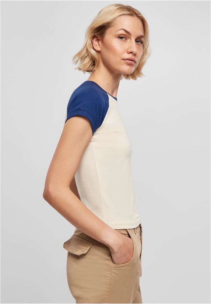 UrbanClassicsDamenT-ShirtLadiesOrganicStretchShortRetroBaseballTeeWhitesandSpaceblue-3XL