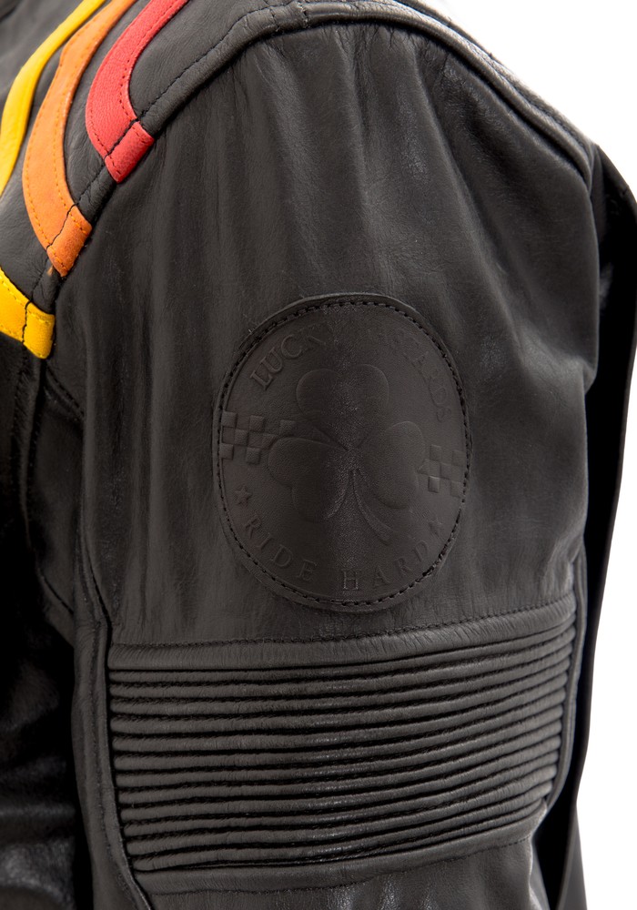 KingKerosinLederjackemitkontrastfarbigenRacer-StreifenKK240025Schwarz