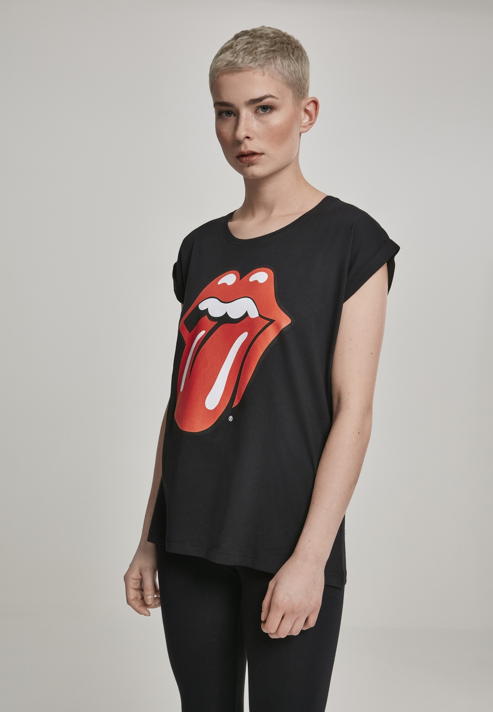 MerchcodeFemaleShirtLadiesRollingStonesTongueTeeBlack