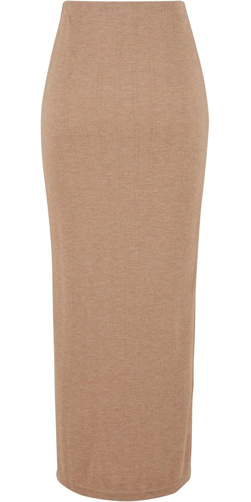 UrbanClassicsDamenLadiesRibHighSlitSkirtTB6940Beigemelange-L