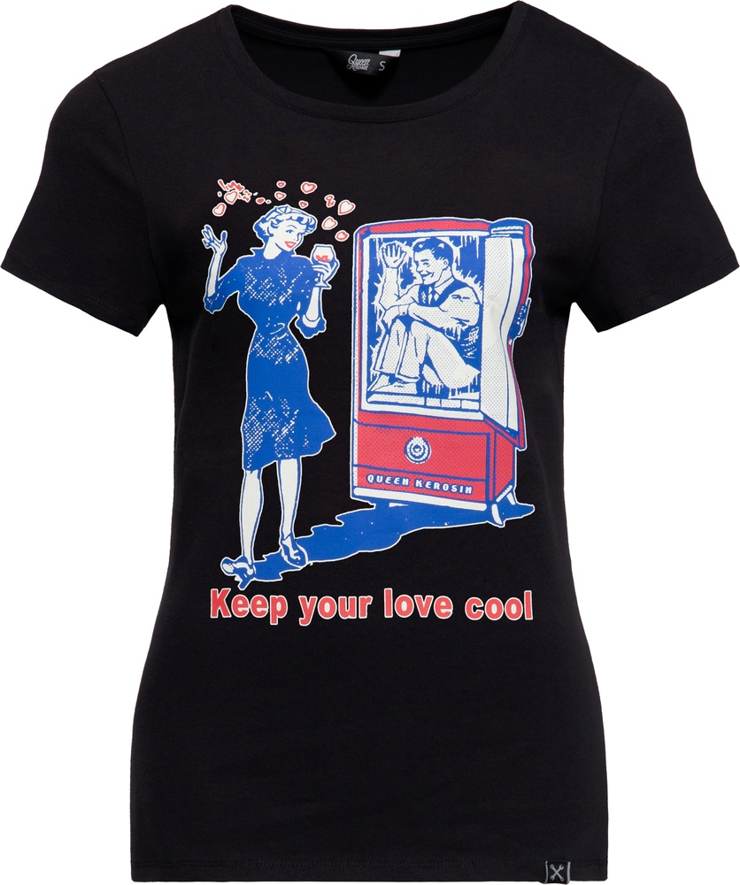 QueenKerosinDamenBasicT-ShirtCoolLoveQKU41010Black-XS