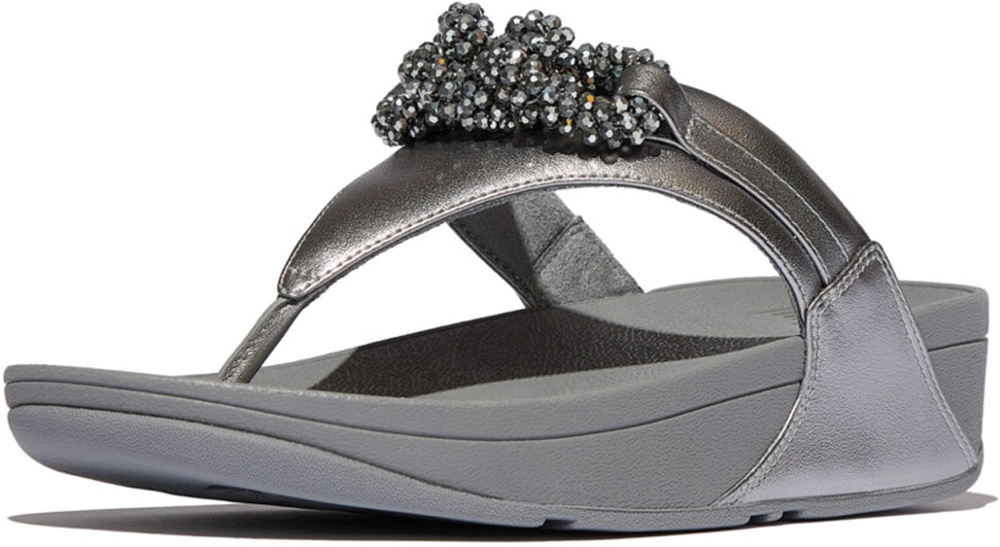 FitFlopDamenFlipFlopsLuluBeaded-ChainLeatherToe-PostSandalsE6FSilvereen-36