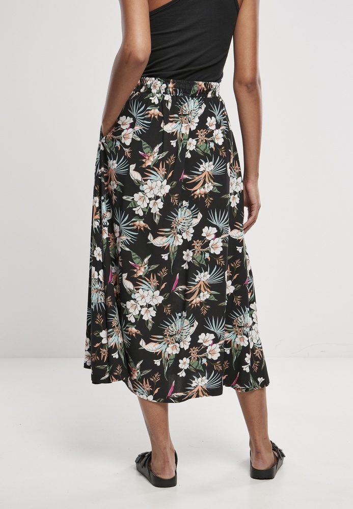 UrbanClassicsDamenRockLadiesViscoseMidiSkirtBlackTropical-3XL