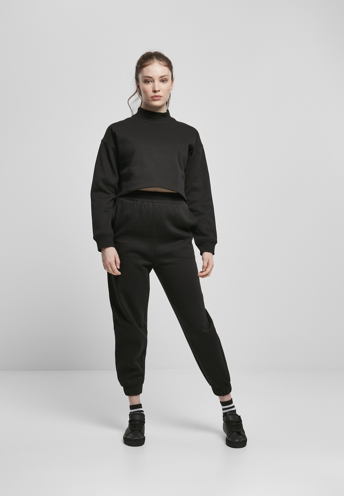 UrbanClassicsDamenSweatshirtLadiesCroppedOversizedSweatHighNeckCrewBlack