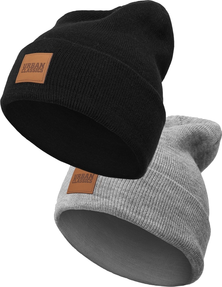 UrbanClassicsKinderMtzeLogopatchBeanieKids2-PackBlackGrey-110116
