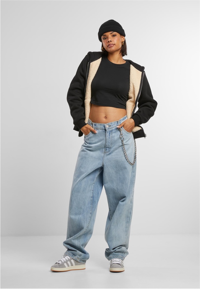 UrbanClassicsDamenLadiesBondedSherpaZipHoodyTB7166Black-3XL