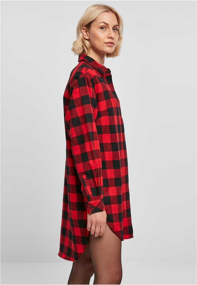 UrbanClassicsDamenKleidLadiesOversizedCheckFlannelShirtDressBlackRed