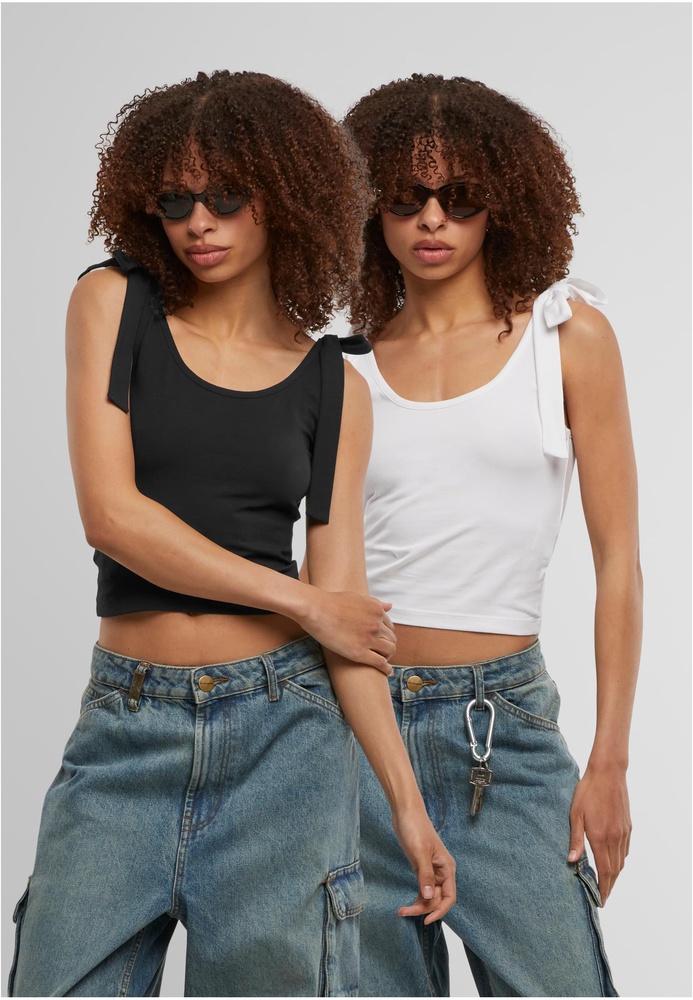 UrbanClassicsDamenT-ShirtLadiesTiedBasicJerseyTop2-PackTB7520ABlackWhite-3XL