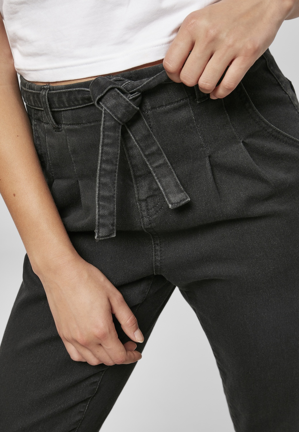 UrbanClassicsDamenHoseLadiesHighWaistKnittedDenimChinoBlack