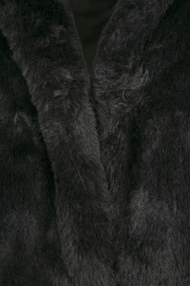 UrbanClassicsKinderMantelGirlsHoodedTeddyCoatBlack