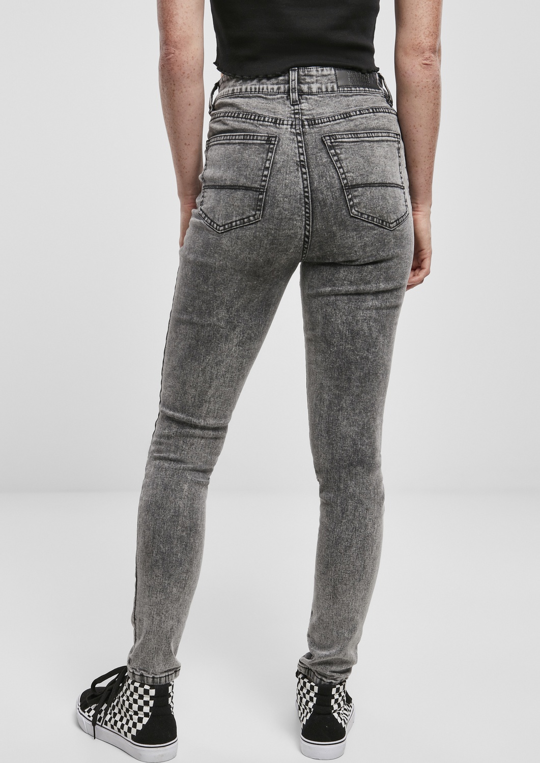 UrbanClassicsDamenHoseLadiesHighWaistSkinnyJeansBlackHeavyAcidWashed-3032