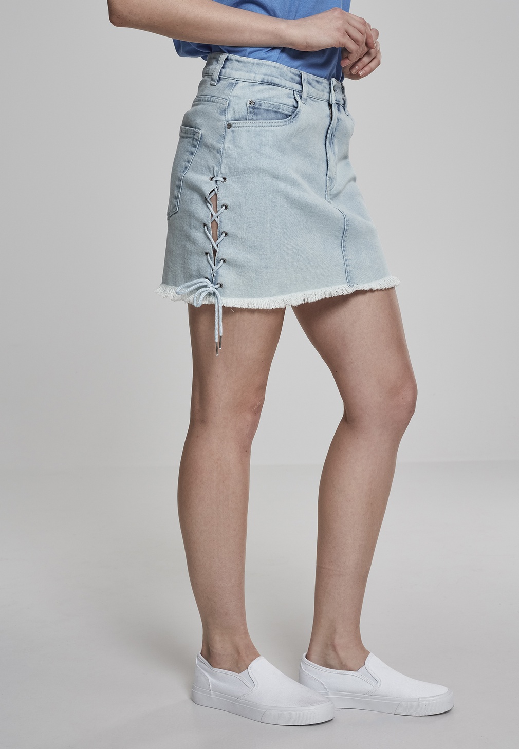 UrbanClassicsRockLadiesDenimLaceUpSkirtBlackWashed