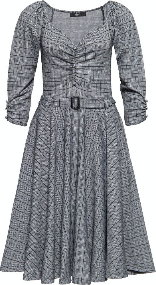 QueenKerosinDamenSwingkleidinKaro-OptikGrau