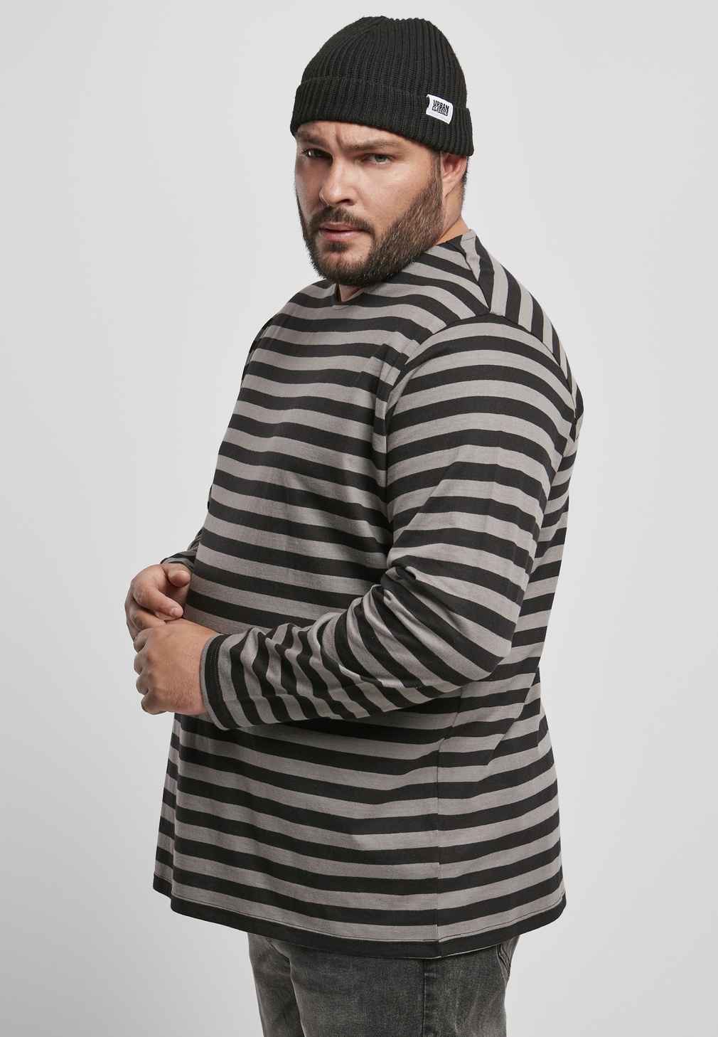 UrbanClassicsLongsleeveRegularStripeLSAsphaltBlack-3XL