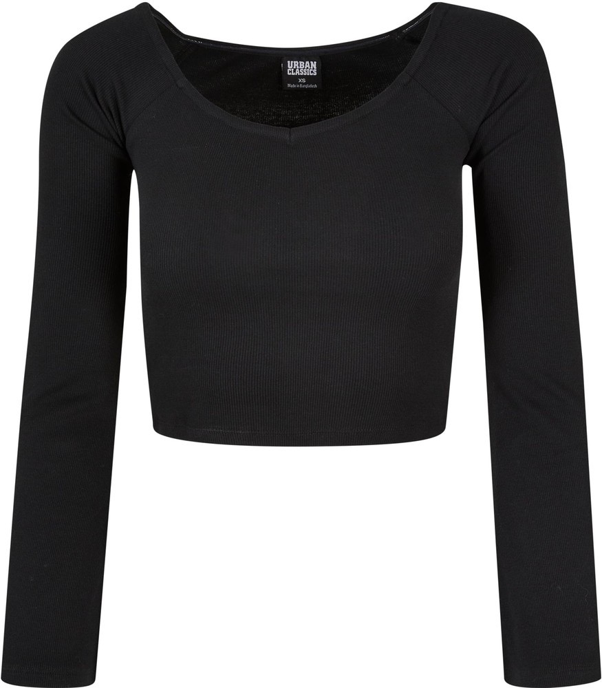 UrbanClassicsDamenLadiesShortRibWideV-NeckLongsleeveBlack