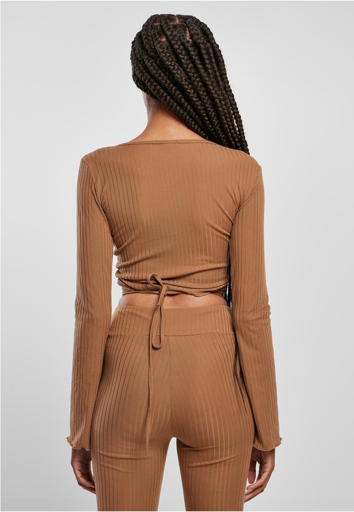 UrbanClassicsDamenLadiesCroppedRibWrappedLongsleeveDarktaupe-3XL