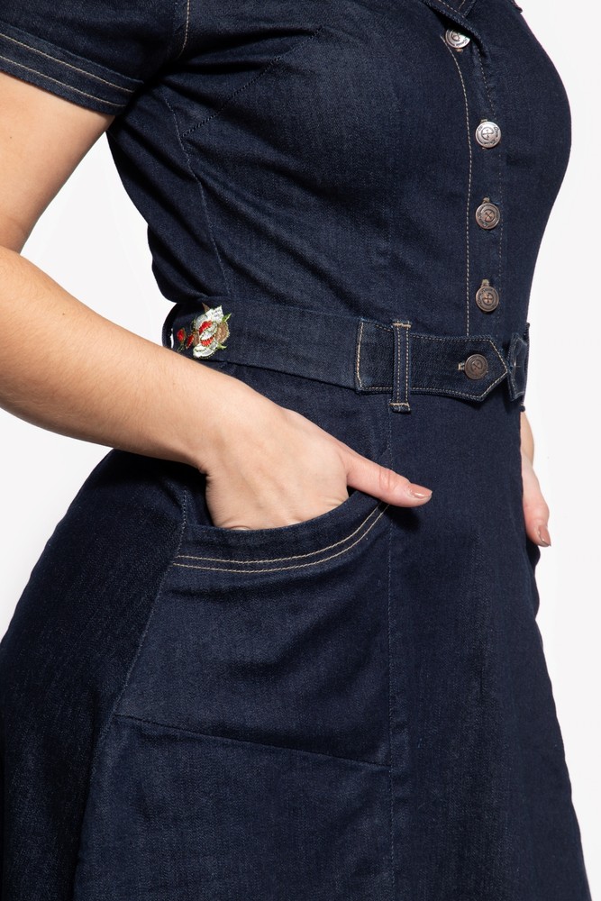 QueenKerosin50sSwingJeanskleidmitStickereiQK4211015338Denim