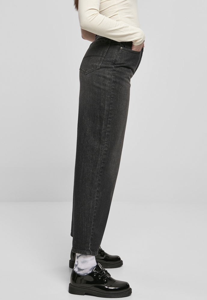 UrbanClassicsDamenHoseLadiesHighWaistWideLegCroppedDenimPantsBlackWashed