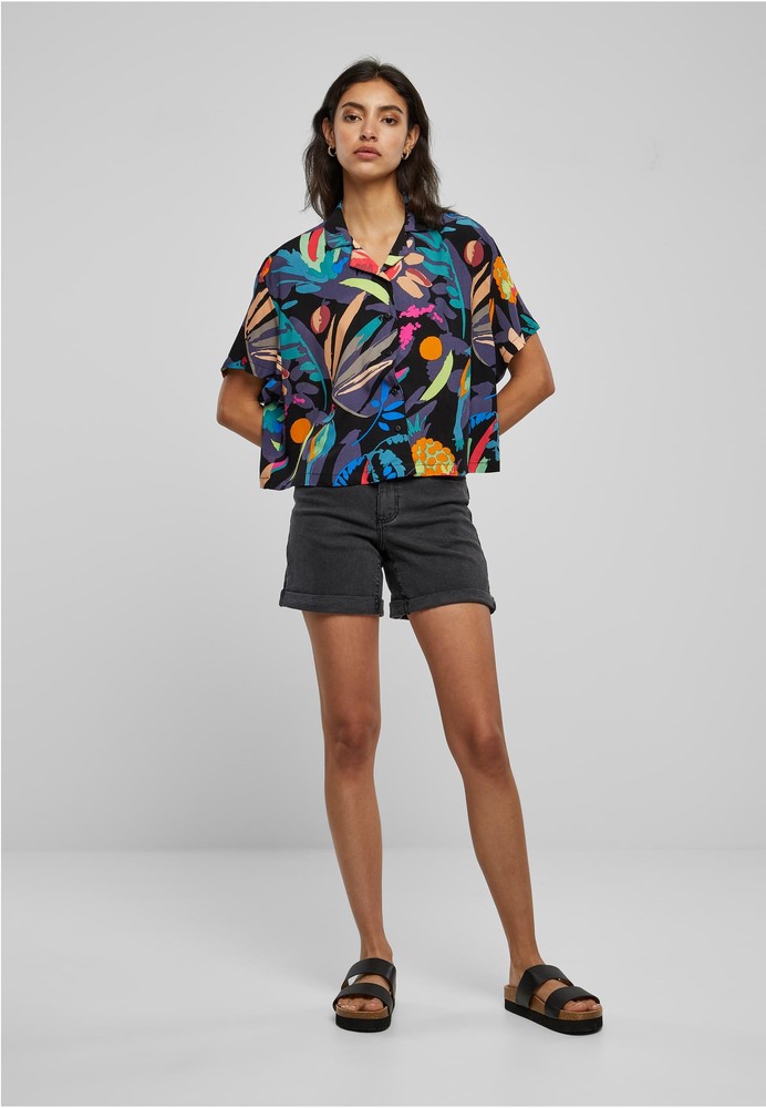 UrbanClassicsDamenLadiesViscoseResortShirtBlackfruity-3XL