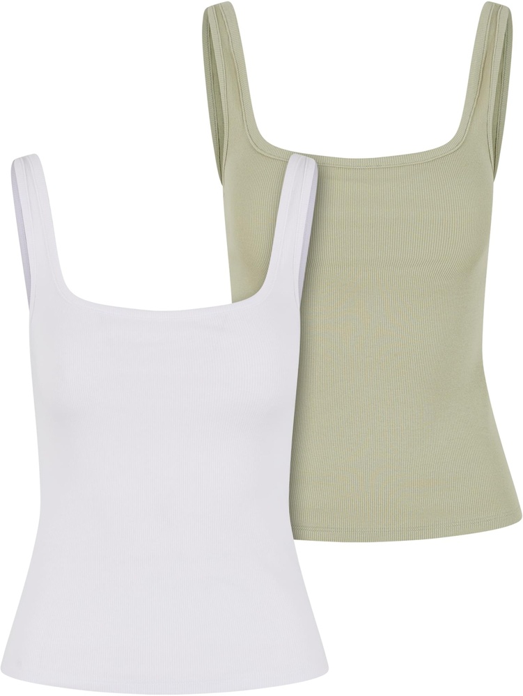UrbanClassicsDamenLadiesWideNeckRibTop2-PackTB7513AWhiteSoftsalvia-3XL