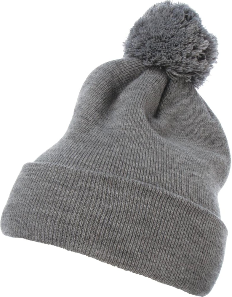 FlexfitCuffedPomPomKnitBeanieHeathergrey