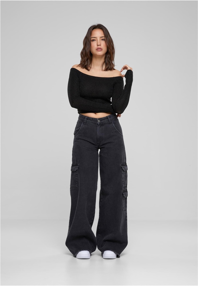 UrbanClassicsDamenLadiesOffShoulderGlitterLongsleeveTB6125Black-3XL