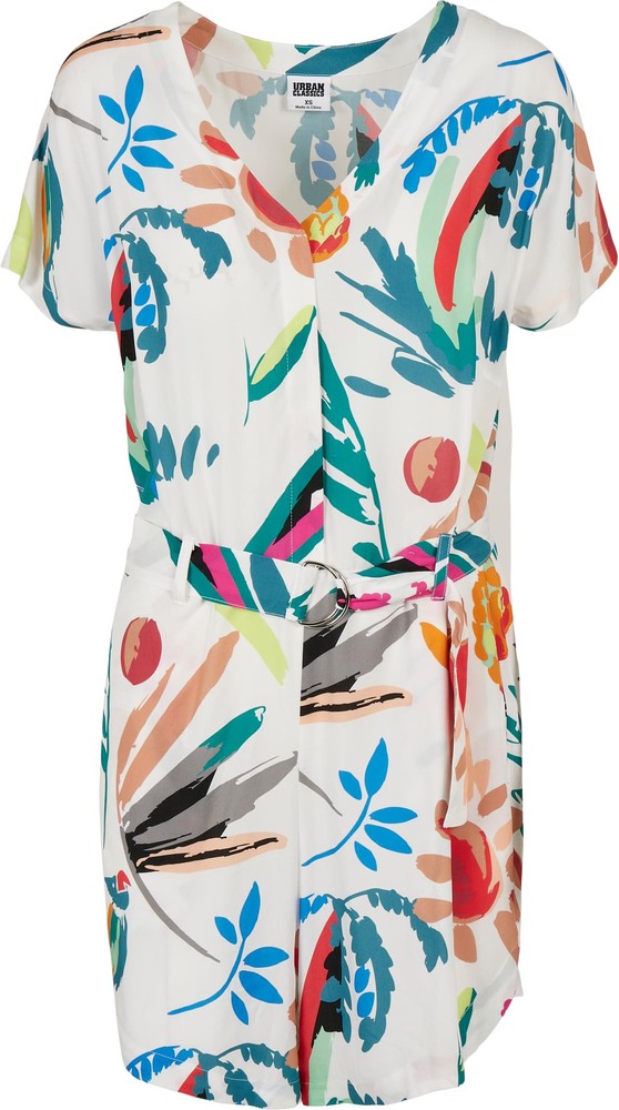 UrbanClassicsDamenLadiesShortViscoseBeltJumpsuitWhitesandfruity-3XL